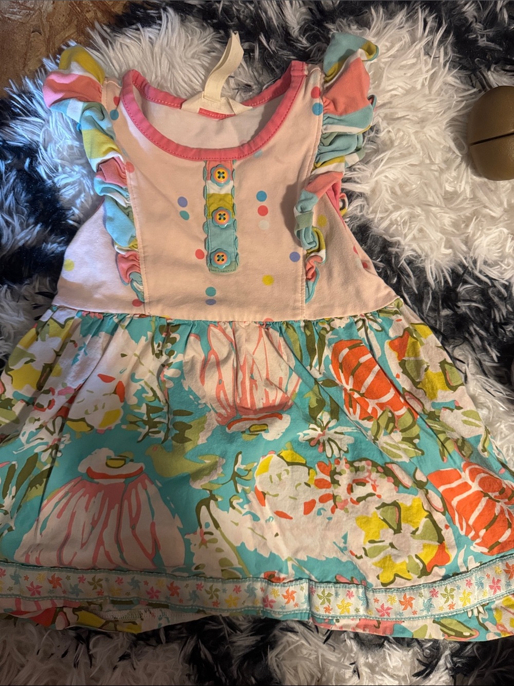 Matilda Jane Pink and Aqua Floral Ruffle Dress